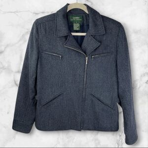 Lauren Ralph Lauren 100% Lambswool Zip Jacket Charcoal Gray Size 8